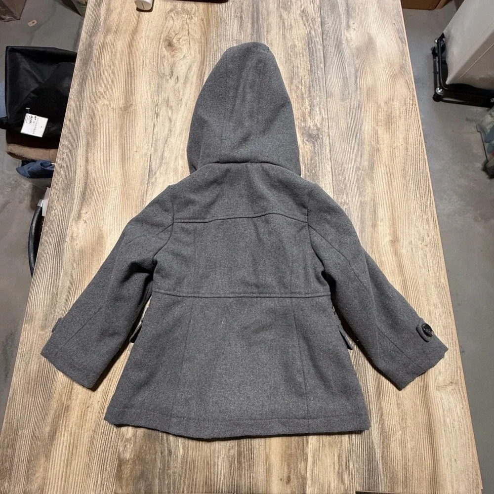 Preppy OshKosh B'gosh Pea Coat Gray Sherpa Hooded Jacket Cabincore Kids 4